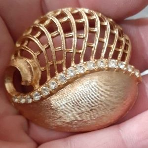 Vtg Ultracraft Gold Tone Rhinestone Woven Lattice Modernist Pin Brooch